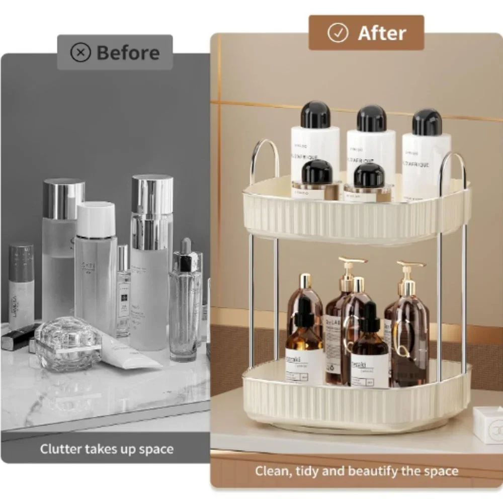2 Tiers - 360° Turntable Makeup Organizer - Lazy Susan Cosmetics Storage